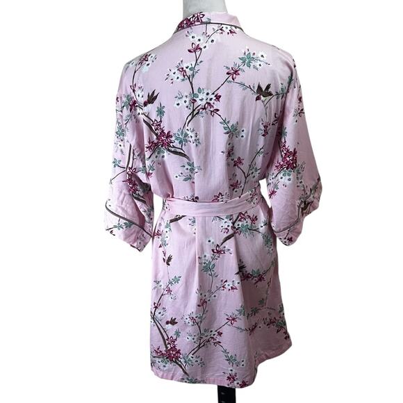 BedHead Pink Pastel Floral / Bird Print | 100% Cotton | Short Sleeve Robe | L - Picture 3 of 7